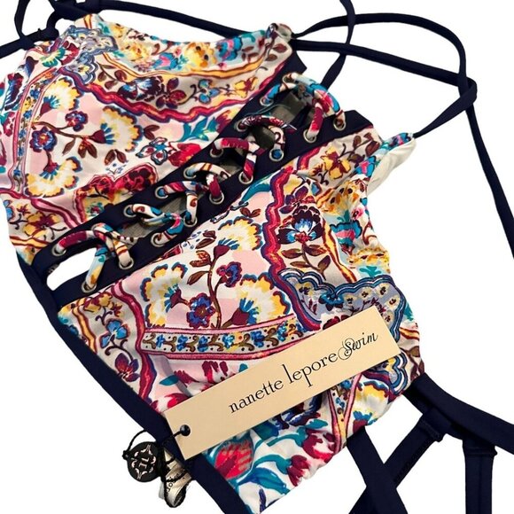 Nanette Lepore Womens Size L Festival Folkloric High Neck Bikini Top NWT - Picture 4 of 8